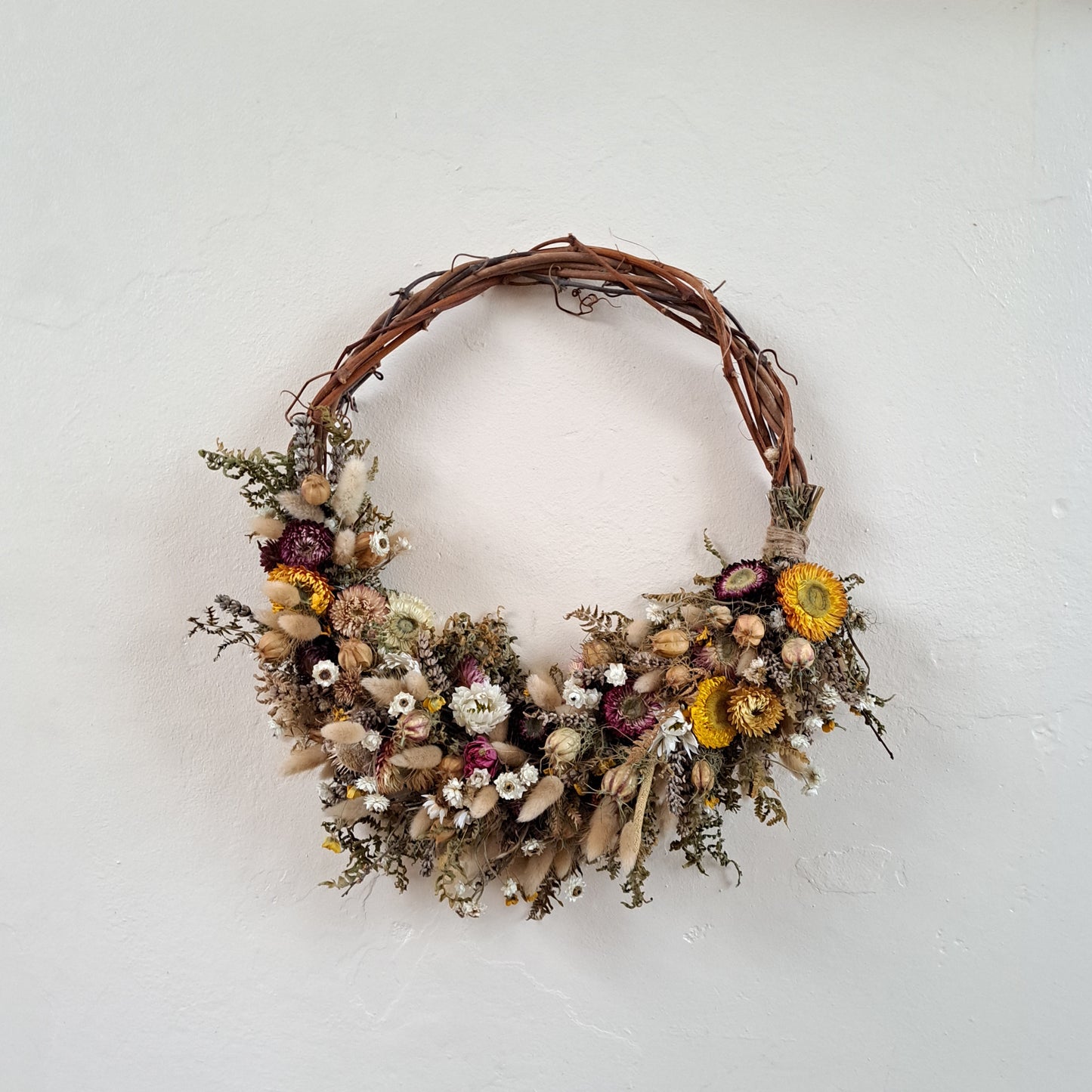 Strawflower & Bunnytail Dried Flower Wreath