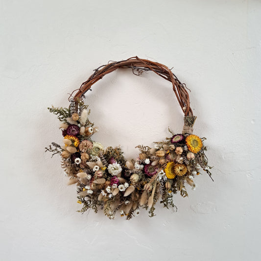 Strawflower & Bunnytail Dried Flower Wreath